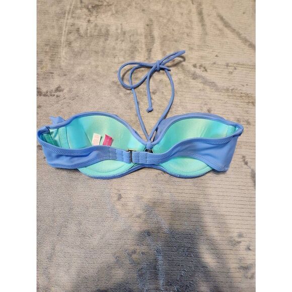 Victoria's Secret Bikini Top 34B Boho Ruffle Blue Cutout Halter Swim Festival Be - Picture 2 of 3